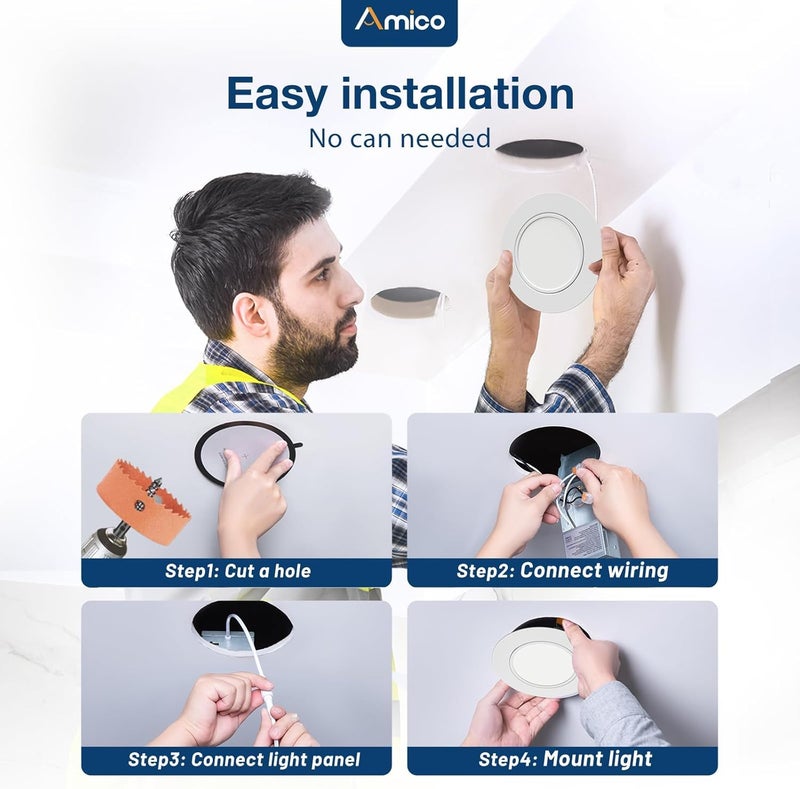 Amico 6 Pack 6 Inch 5CCT Gimbal LED Recessed Lighting, 360°&90° Adjustable Eyeball Directional Downlight, Dimmable, 2700K/3000K/3500K/4000K/5000K Selectable, CRI90+ 12W 1200LM, ETL&FCC - Image 5